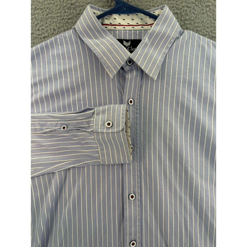 Butter Cloth Mens XL Blue White Striped Long Sleeve Button Down Shirt Business